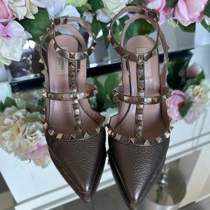 Valentino Rockstud Metallic T-strap Pump 100 MM